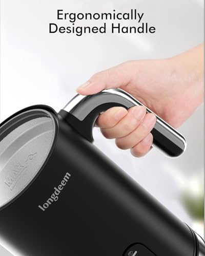 LONGDEEM Milk Frother, 4-in-1 Electric Milk Foamer with Cold & Hot Froth for Latte Cappuccino - Automatic Coffee Foam Maker, Stainless Steel, 10 oz/300 ml, Non-Stick Coating with Auto Shut-Off, Black
