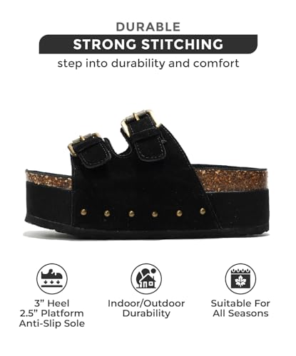 Project Cloud Platform Sandals Women, Genuine Leather Footbed Wedge Sandals for Women 2024, Comfortable Non-Slip Womens Sandals Platform Heels Womens Footwear (Oliy, BLK, 6)