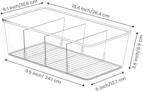 wilfox Pantry Organization, 3 Pack Clear Organizer Bins with Removable Dividers for Pantry, Kitchen, Fridge, Cabinet, Stackable Storage Bins for Snack, Pouches, Spice Packets