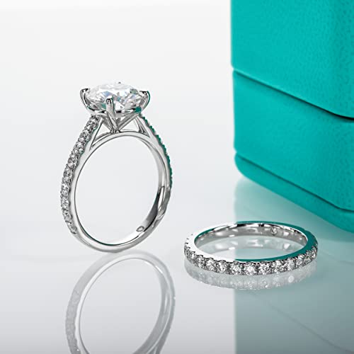 AnuClub 4ct Princess Cut Moissanite Engagement Rings Wedding Band D Color VVS1 Round Cut 925 Sterling Silver Bridal Sets, Christmas Gift for Women 10