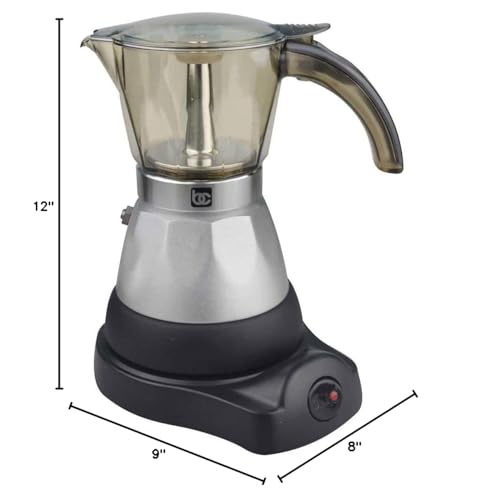 Bene Casa - Black Espresso Coffee Maker with Transparent Carafe - Brews 3 Cups in 5 Minutes - Includes Cool-touch Handle and Automatic Shut Off Feature