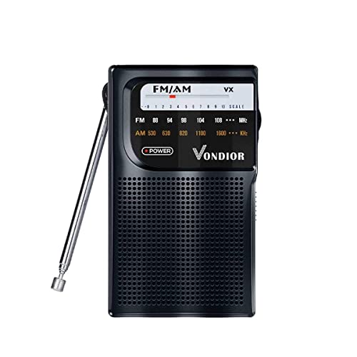 AM FM Battery Operated Portable Pocket Radio - Best Reception and Longest Lasting. AM FM Compact Transistor Radios Player Operated by 2 AA Battery, Mono Headphone Socket, by Vondior