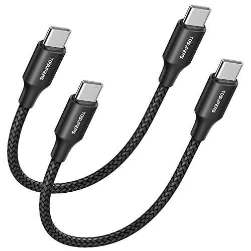 TOSUPERS 1ft, 2-Pack Short USB C to USB C Cable Fast Charging 60W, PD Type C Charger Cord for Samsung Galaxy S24 S23 S22 Ultra Flip, for iPhone 15 Pro Max/Plus, for MacBook/iPad, Pixel