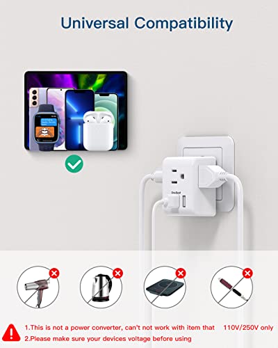 US to Japan Plug Adapter, 2 Prong to 3 Prong Outlet Adapter with 3 AC Outlets 3 USB Ports(1 USB C), Type A Travel Power Adapter for USA to Japanese Philippines China, Multi Plug Wall Outlet Extender