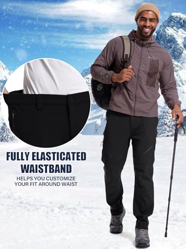 Men's Snow Ski Waterproof Fleece Lined Pants Winter Insulated Outdoor Hiking Mountain Softshell 6078-Black-29