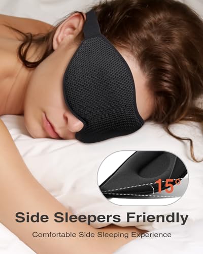 MABAO Sleep Mask, Eye Mask for Sleeping, Women Men Side Sleeper, 3D Contoured Cup No Eye Pressure 100% Blocking Light Sleeping Mask with Adjustable Strap Blindfold Yoga, Traveling, Nap, Black