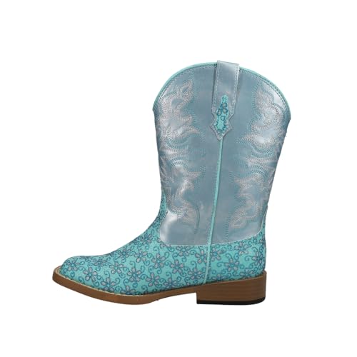 ROPER Kids Girls Glittery Floral Square Toe Casual Boots Mid Calf - Blue - Size 1 M