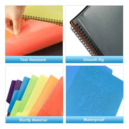 HABGP 12 Pocket Plastic folders with Pockets, 6 Colors Multi Pocket Folder Binder with Dividers, Office Organizer Folder Letter Size School Supplies