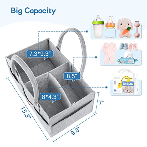 Maliton Diaper Caddy Organizer - Diaper Caddy for Baby Nursery Storage, Felt Diaper Organizer for Baby Stuff with Handle, 15" x 9" x 7" Portable Baby Basket Boy Girl Changing Table Organizer (Grey)