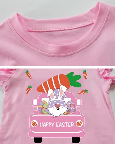 Easter Day for Toddler Girl Clothes Rabbit Ruffle Short Sleeve Tshirt Baby Kids Outfits Cotton Tee Tops Bunny Carrot Pink 2T