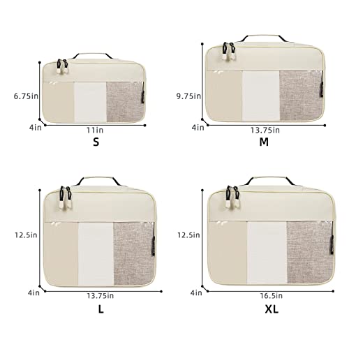 BAGAIL Packing Cubes Clear Packing Organizer for Travel Accessories Luggage suitcase (4 Set,Beige)