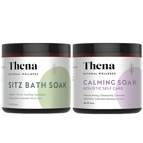 Thena Organic Sitz Bath Soak & Calming Soak Bundle | 100% Natural & Gentle with Colloidal Oatmeal Manuka Honey Soothe Dry Skin Natural Eczema Skin Therapy Postpartum Essentials