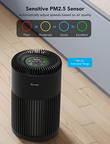 Govee Air Purifiers for Home Large Room Up to 1524 Sq.Ft, WiFi Smart Air Purifier with PM2.5 Monitor for Wildfire, H13 True HEPA Air Purifier for 99.97% Smoke, Pet Hair, Odors, 24dB Large Air Purifier