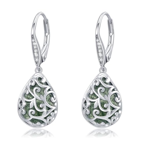 Dangle Earrings for Women Teen Sterling Silver Garnet Leverback Earrings Minimalist Hypoallergenic Earrings for Sensitive Ears Dangle Drop Jewelry for Birthday Anniversary