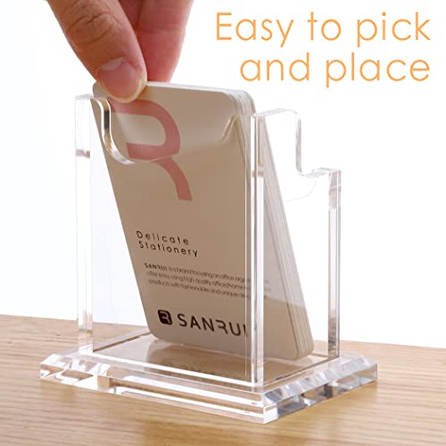 SANRUI Vertical Business Card Holder for Desk，Clear Acrylic Business Card Display Stand，1 Slots ，Holds 50-60 Cards