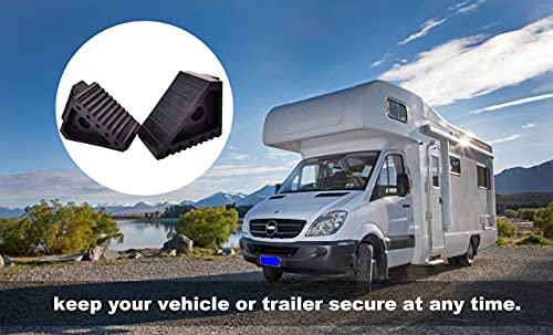 HOXWELL Solid Heavy Duty Rubber Wheel Chocks 2 Packs, Premium Chock for Car, Travel Trailers, RV, Truck, and ATV(2 pcs, Black) 8" x 4" x 6"
