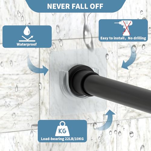 UAREP Adhesive Shower Rod Holders, Tension Rod Invisible Holders, No Drilling|Heat Resistant| Waterproof| Max Load 22 lbs, Tension Curtain Rod Holders for Wall,4 Pieces Transparent (Rod Not Included)