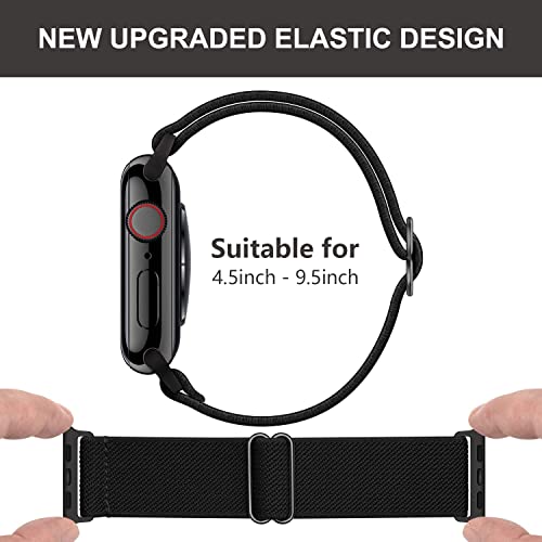 Yaber Stretchy Nylon Solo Loop Bands Compatible with Apple Watch , Adjustable Stretch Braided Sport Elastics Wristband Compatible with iWatch Series 6/5/4/3/2/1 SE (Black, 38MM/40MM)