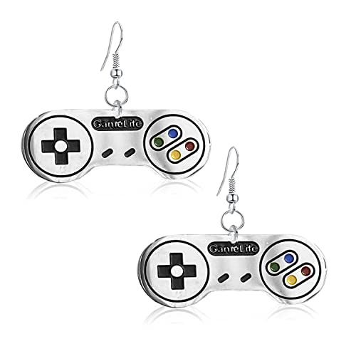 KVANU Unique 80s 90s Punk Stainless Steel Video Game Control Consoles Dangle Drop Earring for Women Men Her Game Enthusiast Game Lover Jewelry Gift (Style-2)