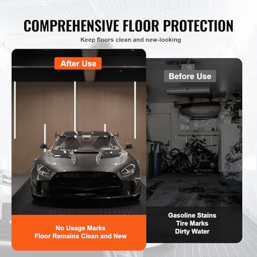 VEVOR Garage Floor Mats, 2 Rolls x 14.7 x 3.6 Ft PVC Garage Flooring Roll, Non-Slip Diamond Texture, 123.14 sq.ft Covering Space, Black Garage Mats for Under Cars, Garage Industry Gym