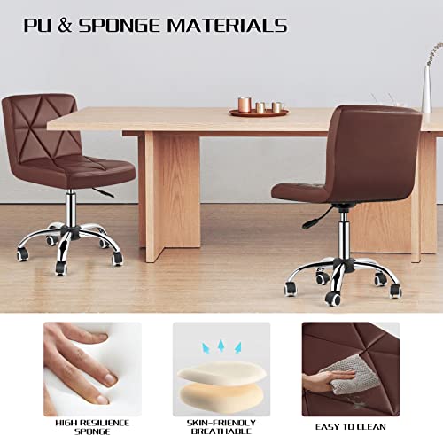 COSVALVE Armless Desk Chair, Mid Back 360 Swivel Office Chair, Height Adjustable Executive Conference Task Chair with Rolling Wheels and Diamond Pattern for Home Bedroom Computer Barber, Brown