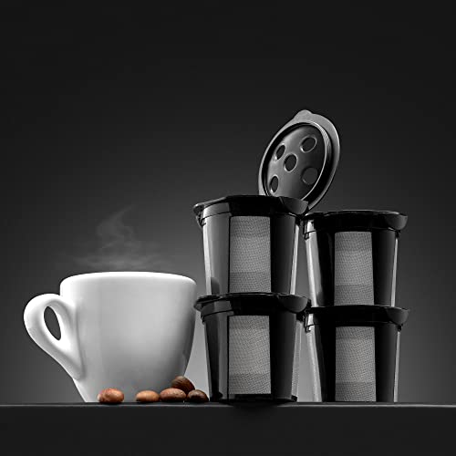 4 Reusable K Cups for Keurig K Supreme, K Supreme Plus, K Slim with Multistream Technology, K-Duo Hot & Iced - 4 Black Refillable Kcups Coffee Filters for Keurig Coffee Makers