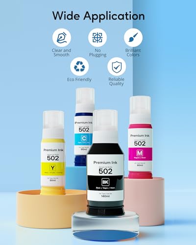 CEEBOO Refill Ink Bottle Replacement for Epson 502, 2 Black,Cyan,Magenta,Yellow, 5 Bottles