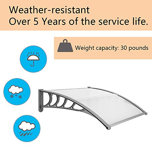 VINGLI Window Awning Door Canopy Exterior, 30" x 40" Awnings for Doors Polycarbonate Cover Patio Door Awning Rain Snow Sunlight Protection Hollow Sheet (Brown Board & Black Bracket)