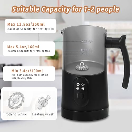 Milk Frother, 4 in 1 Electric Milk Frother and Steamer with Handle, Saicefe 11.8oz/350ml Automatic Warm and Cold Foam Maker for Coffee,Latte, Cappuccino, Hot Chocolate, 400W, Black