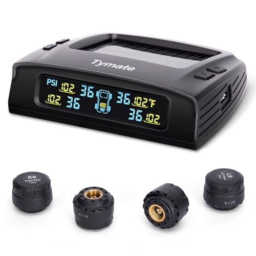 Tymate RV Tire Pressure Monitoring System, Tire Pressure Monitor System with Solar Charge, Trailer TPMS with 4 Sensors & 5 Alarm Modes, M7-3 TPMS - 2024 Updated w/Color LCD Display, 0-87PSI for RV