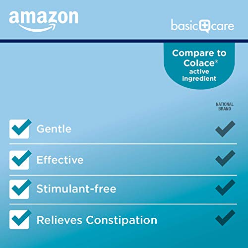 Amazon Basic Care Stool Softener Laxative, Docusate Sodium 100 mg, Softgels, For Constipation Relief, 100 Count