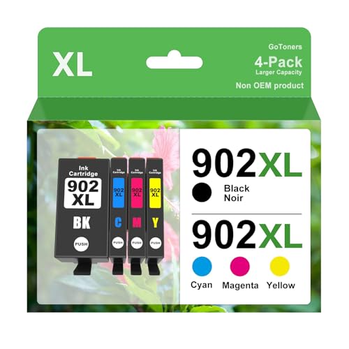 GoToners 902 XL Compatible Ink Cartridge Replacement for HP 902XL Ink Cartridges Combo Pack for Officejet Pro 6978 6968 6962 6958 6960 6970 6954 6950 6951 Printer (4 Pack, Black & CMY)