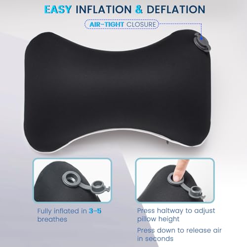 Keemall Car Neck Pillow, Soft Headrest Inflatable Car Pillow for Driving Seat with Adjustable Strap, Comfortable Ergonomic Design Neck Support and Breathable Washable Cover (Black 1 Pack)