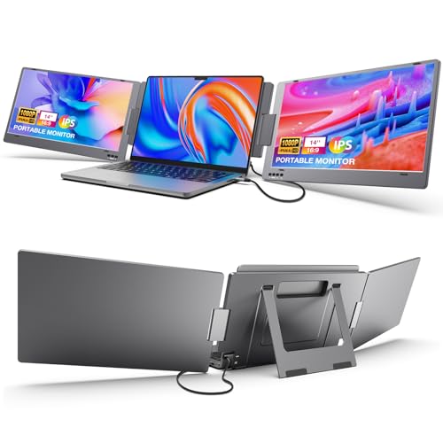 KYY Laptop Screen Extender, 14'' FHD 1080P USB-C Portable Monitor, IPS Computer Display, Dual Monitor for Triple Screen, Monitor for 12"-16" Laptop (Mac, Wins, Android)