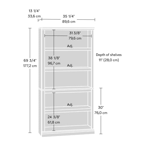 Sauder Miscellaneous Storage 5 Bookcase/Book Shelf, L: 35.28" x W: 13.23" x H: 69.76", Estate Black