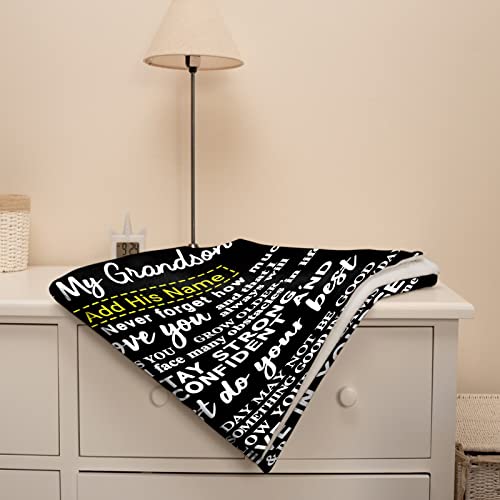 Custom Grandson Blanket from Grandma Grandpa 40x50 Inches Personalized Boy Name Gift Super Soft Lightweight Throws Summer Travel Blankets Birthday Present Decor Bed Couch Sofa