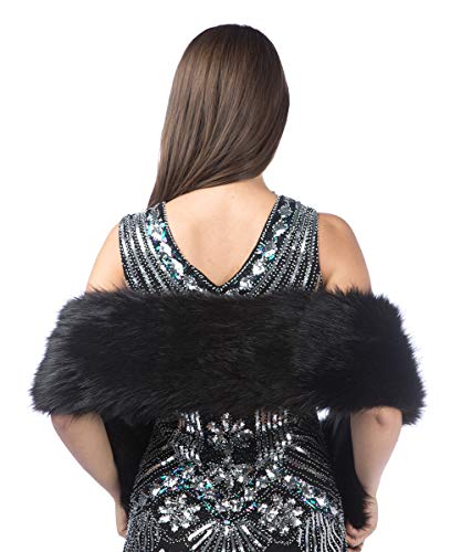 Lucky Leaf Women Luxurious Large Winter Faux Fur Scarf Wrap Collar Shrug for Lady Wedding Dinner Party (L-Black)