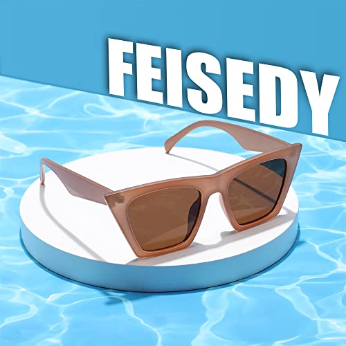 FEISEDY Sunglasses Womens Trendy, Vintage Square Cat Eye Sun Glasses, UV400 Protection B2473(Polarized Black)