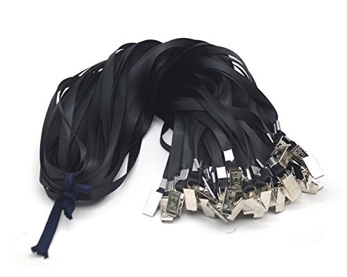 Bird Fiy® 50 Pcs Nylon Cord Lanyards Bulldog Clip Deluxe Neck Lanyard for Id Cards/badges (black)