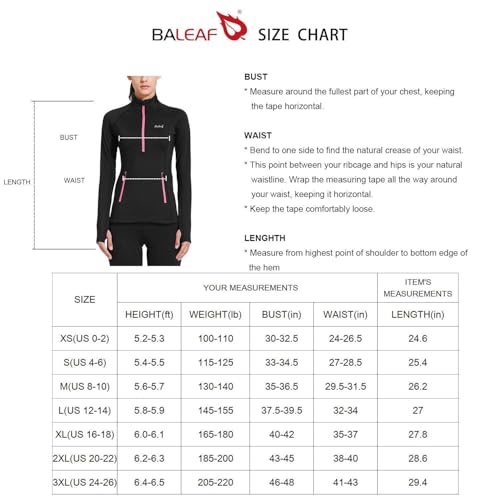 BALEAF Women's Running Jacket Thermal Fleece Pullover Half Zip Tops Thumbholes Winter Long Sleeve Cold Weather Black XS