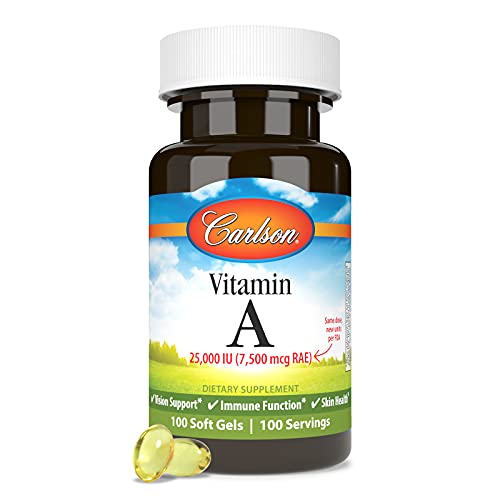 Carlson - Vitamin A, 25000 IU (7500 mcg RAE), Vision & Skin Health, Immune Function, 100 soft gels