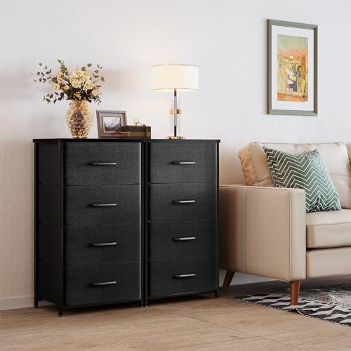 ODK Dresser for Bedroom with 4 Storage Drawers, Small Dresser Chest of Drawers Fabric Dresser with Sturdy Steel Frame, Dresser for Closet with Wood Top, Black