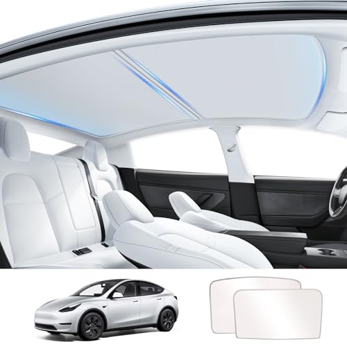 ZeroPone Tesla Model Y Roof Sunshade 2021-2024, Foldable Model Y Sunshade Roof, Tesla Model Y Glass Roof Sunshade, Front & Rear Model Y Sun Shade, Top Windows Sun Shade Windshield and Sunroof