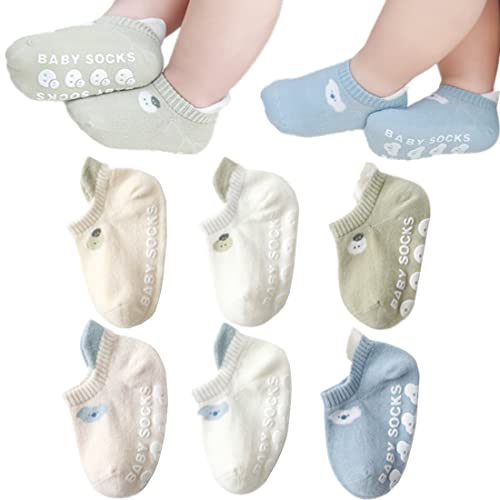 Baby Non-skid Socks with Grips Toddler Newborn Infant Non Slip Socks Anti-Slip Unisex Boy Girl Ankle Floor Socks (S(0-12 Months), Boy)