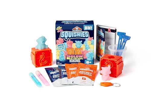 Elmer's Squishies Kids’ DIY Activity Kit, Glow in the Dark Toy Kit, Creates 2 Mystery Characters, 13-Piece Set, Ages 6+