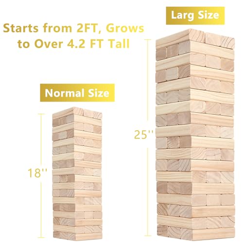 Aivalas Giant Timber Blocks Games, 56 Blocks Large Tower Outdoor Games - Includes Carry Bag and Scoreboard, Wood Stacking Yard Games Grows from 2FT to Over 4.2FT for Kids Adults Family