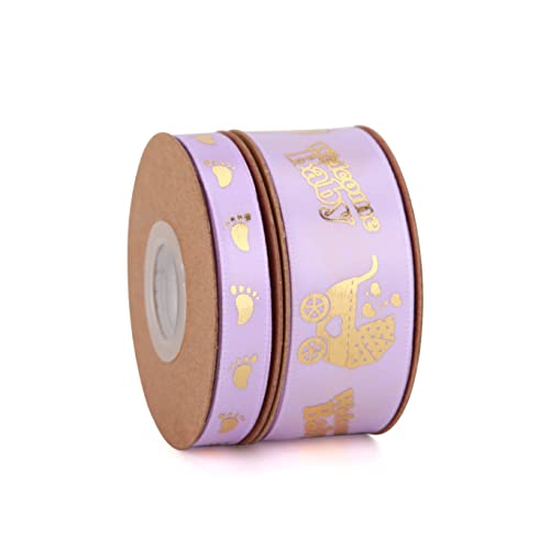 Meseey 2 Rolls Total 20 Yards Welcome Baby Ribbon Black and Gold Foot Print Ribbons for Crafts Cake Baby Shower Birthday,Gift Wrapping, Party Decoration (Black)