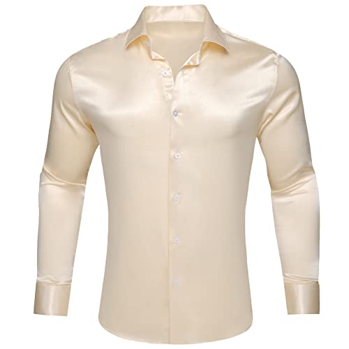 Barry.Wang Men Dress Shirt Button Down Wrinkle-Free Long Sleeve Shirts Solid Formal Wedding Regular Fit Tops