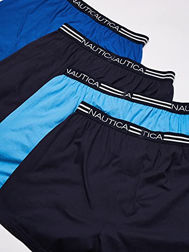 Nautica mens Classic Cotton Loose Knit Boxer Shorts, Peacoat/Aero Blue/Sea Cobalt- 4 Pack, Small US