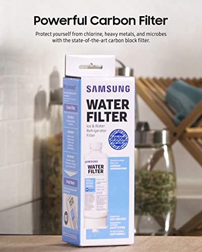 SAMSUNG Genuine Filter for Refrigerator Water and Ice, Carbon Block Filtration, Reduces 99% of Harmful Contaminants for Clean, Clear Drinking Water, 6-Month Life, HAF-QIN/EXP, 1 Pack